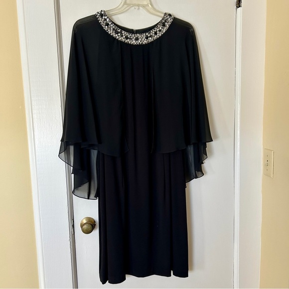 Alex Evenings Dress Black Crystal Neckline Chiffon Capelet Shift plus size 20W - Picture 3 of 17